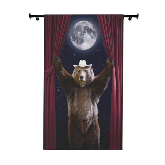 Curtain Panel - Grizzly Bear Cowboy Hat Full Moon Design