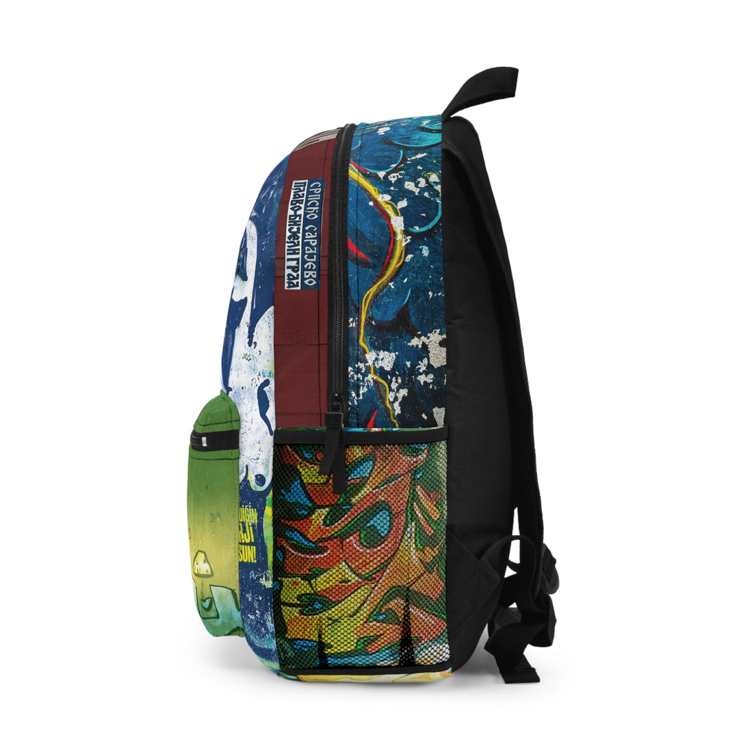 Urban Graffiti Art Backpack – Sarajevo Street Art Collage Travel Bag