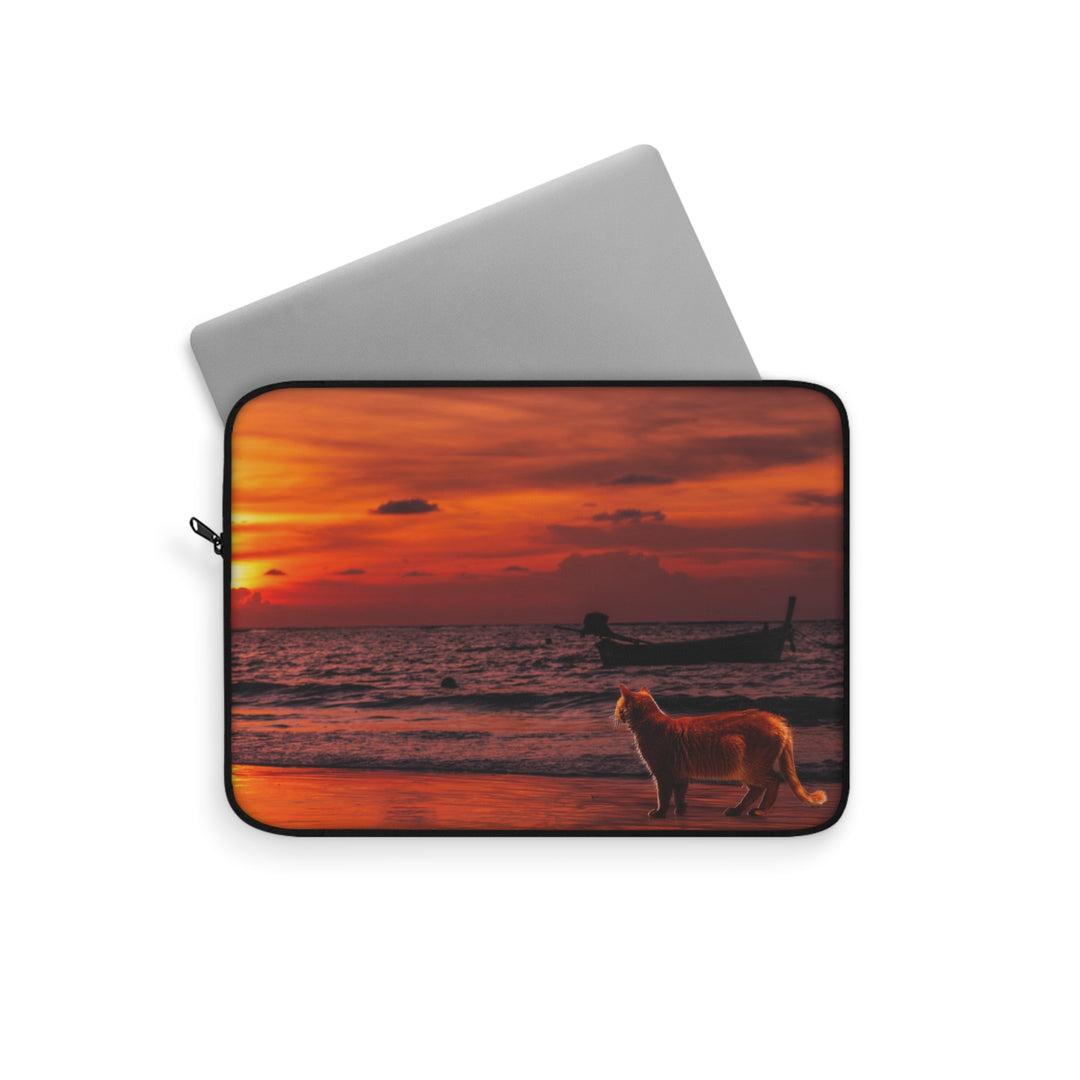 Laptop Sleeve - Orange Cat Sunset Design
