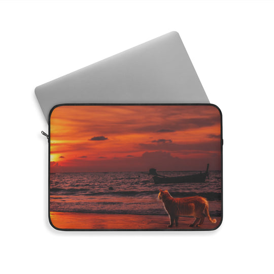 Laptop Sleeve - Orange Cat Sunset Design