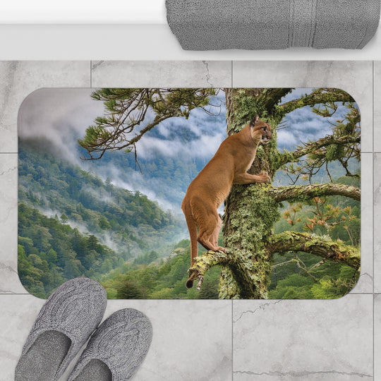 Bath Mat - Mountain Lion on a Tree Design