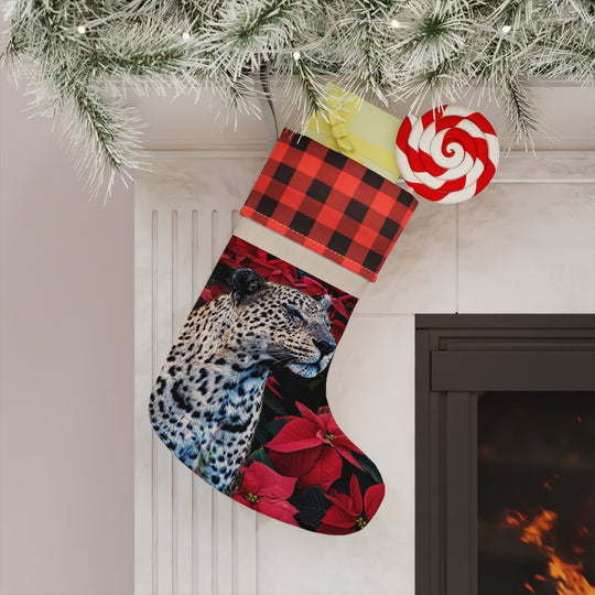 Christmas Stocking with leopard/ poinsettia design