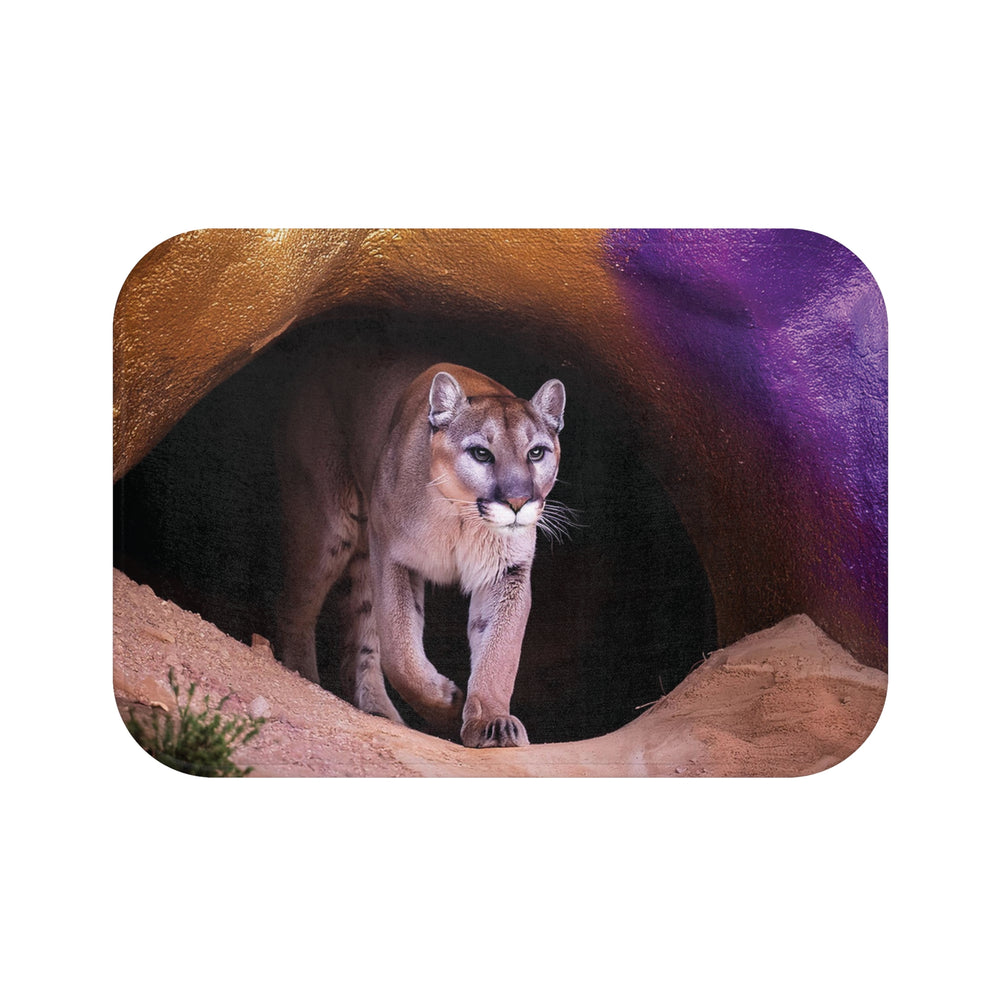 Bath Mat - Mountain Lion in Purple and Gold Cave Design