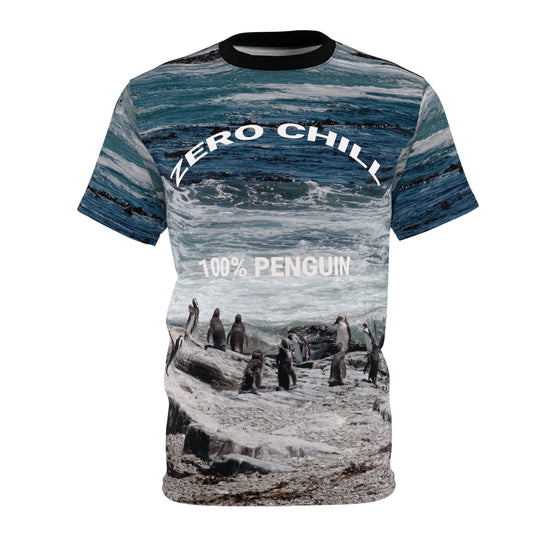 Coastal Penguin All-Over Print Tee — Windswept Shore Scene
