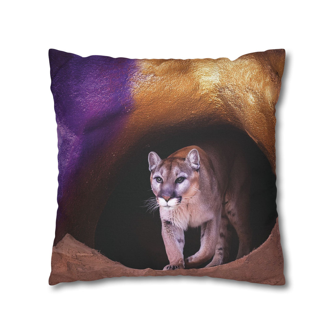 Pillowcase: Mountain Lion in Purple and Gold Cave Design