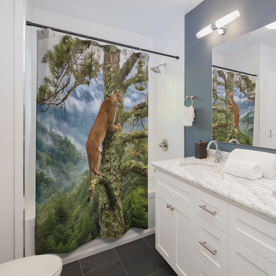 Mountain lion on a tree Shower Curtains