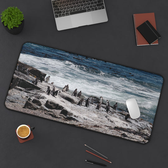 Penguin Ocean Scene Gaming Mat – Wildlife Desk Pad – Blue Sea Workspace Decor