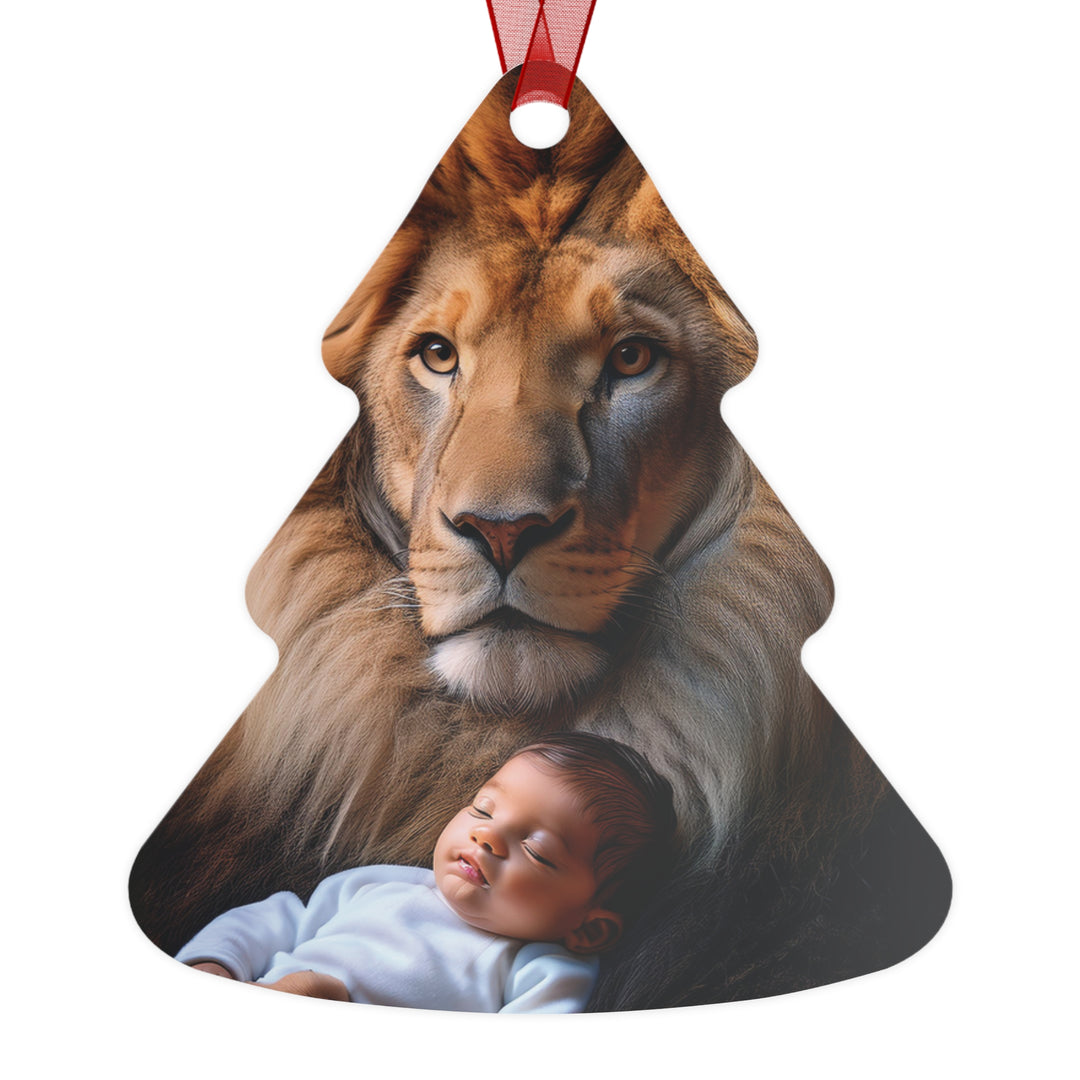 Metal Ornament - Lion holding a baby Christmas Ornament