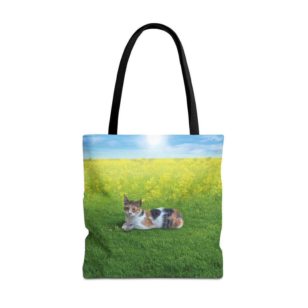 Cat Lying on Fresh Grass Tote Bag