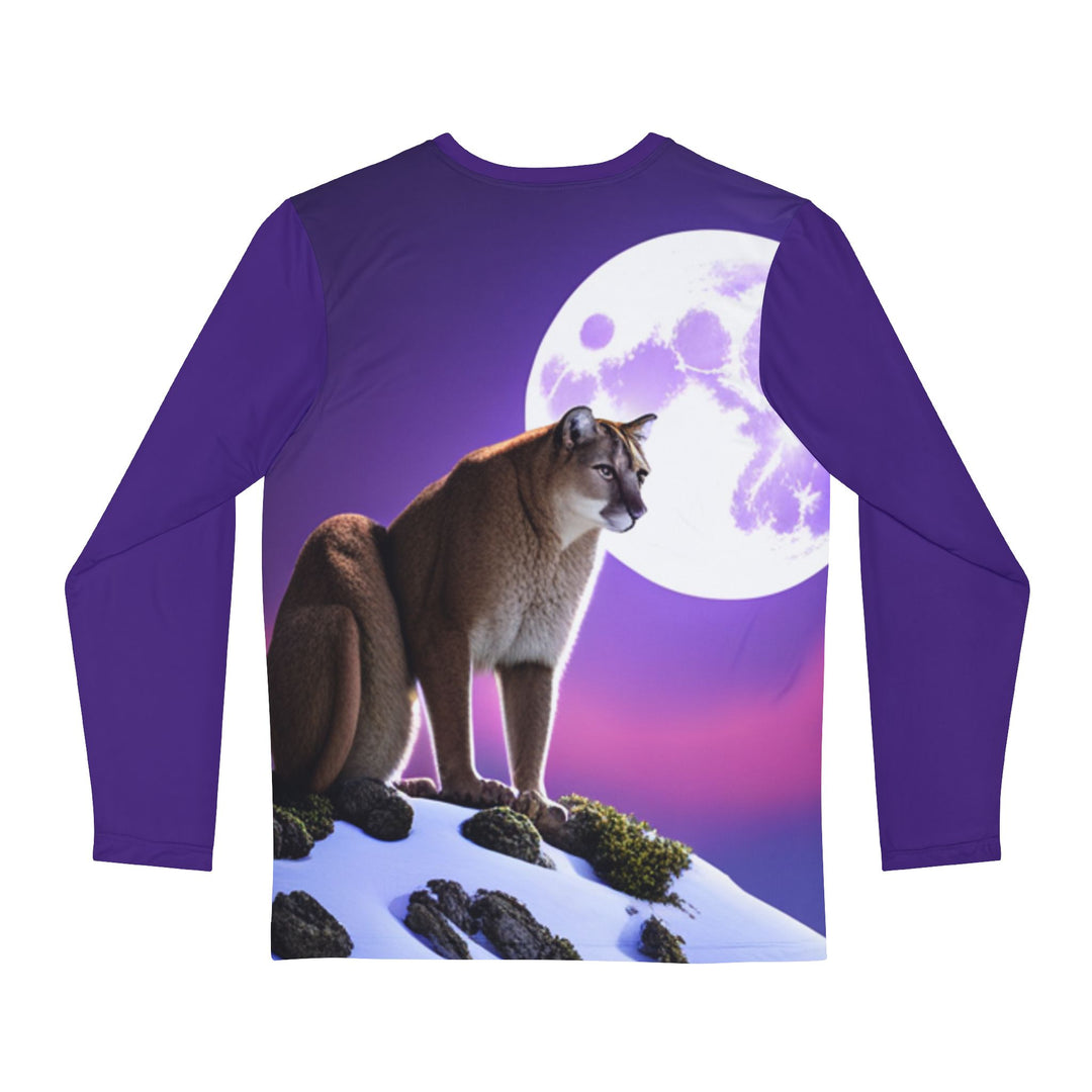 Men's Long Sleeve Shirt (AOP)- mountain under full moon and purple sky