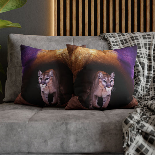 Pillowcase: Mountain Lion in Purple and Gold Cave Design