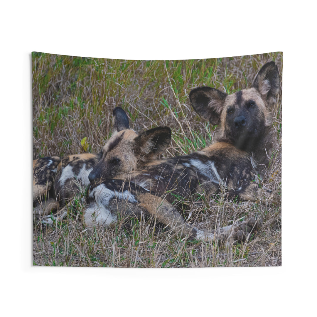 Tapestry African Wild Dogs on Grass Wall Decor