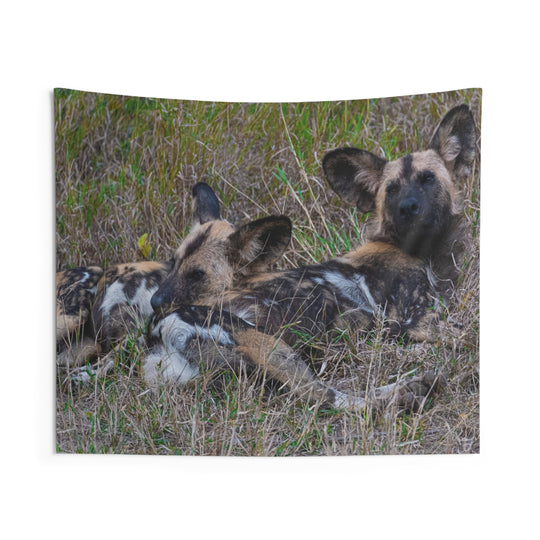 Tapestry African Wild Dogs on Grass Wall Decor