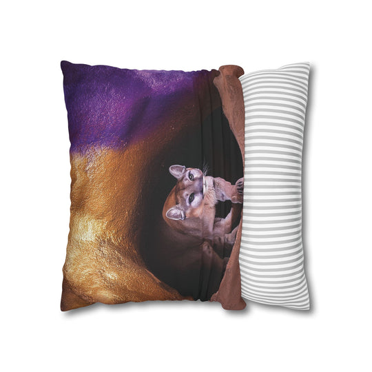 Pillowcase: Mountain Lion in Purple and Gold Cave Design