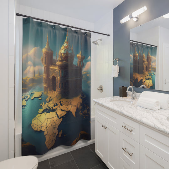 Shower Curtains - Ancient Building on Modern Map Design