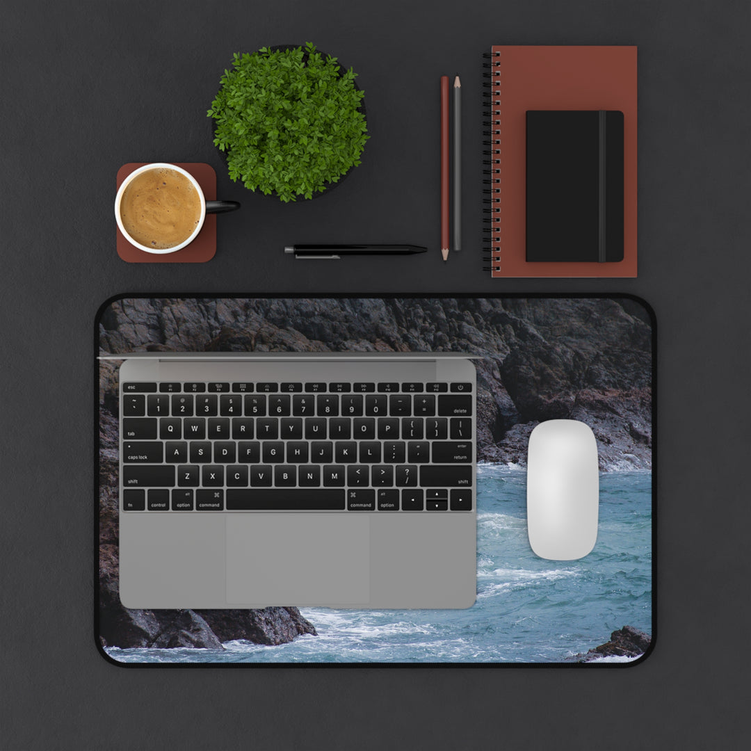 Desk Mat - Ocean Waves Hitting a Cliff Design