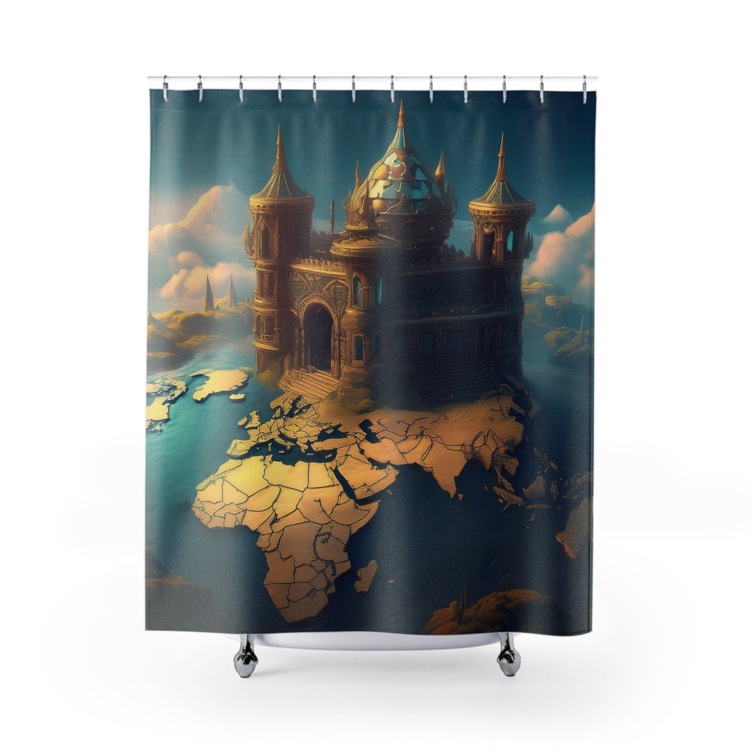 Shower Curtains - Ancient Building on Modern Map Design