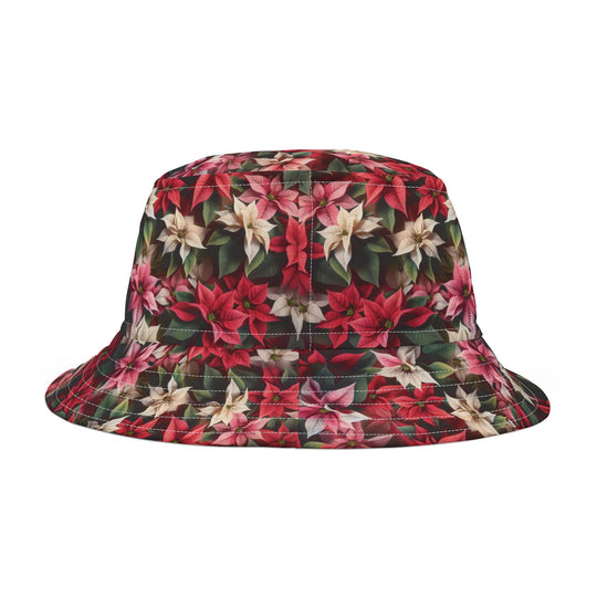 Bucket Hat Poinsettias Christmas Holiday Festive Floral Design