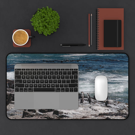 Penguin Ocean Scene Gaming Mat – Wildlife Desk Pad – Blue Sea Workspace Decor