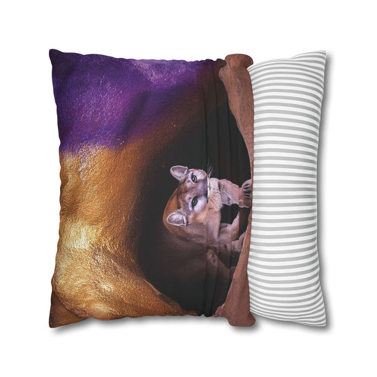 Pillowcase: Mountain Lion in Purple and Gold Cave Design