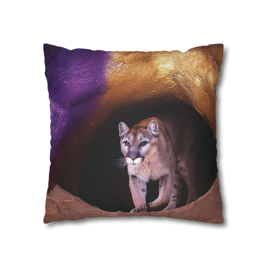 Pillowcase: Mountain Lion in Purple and Gold Cave Design