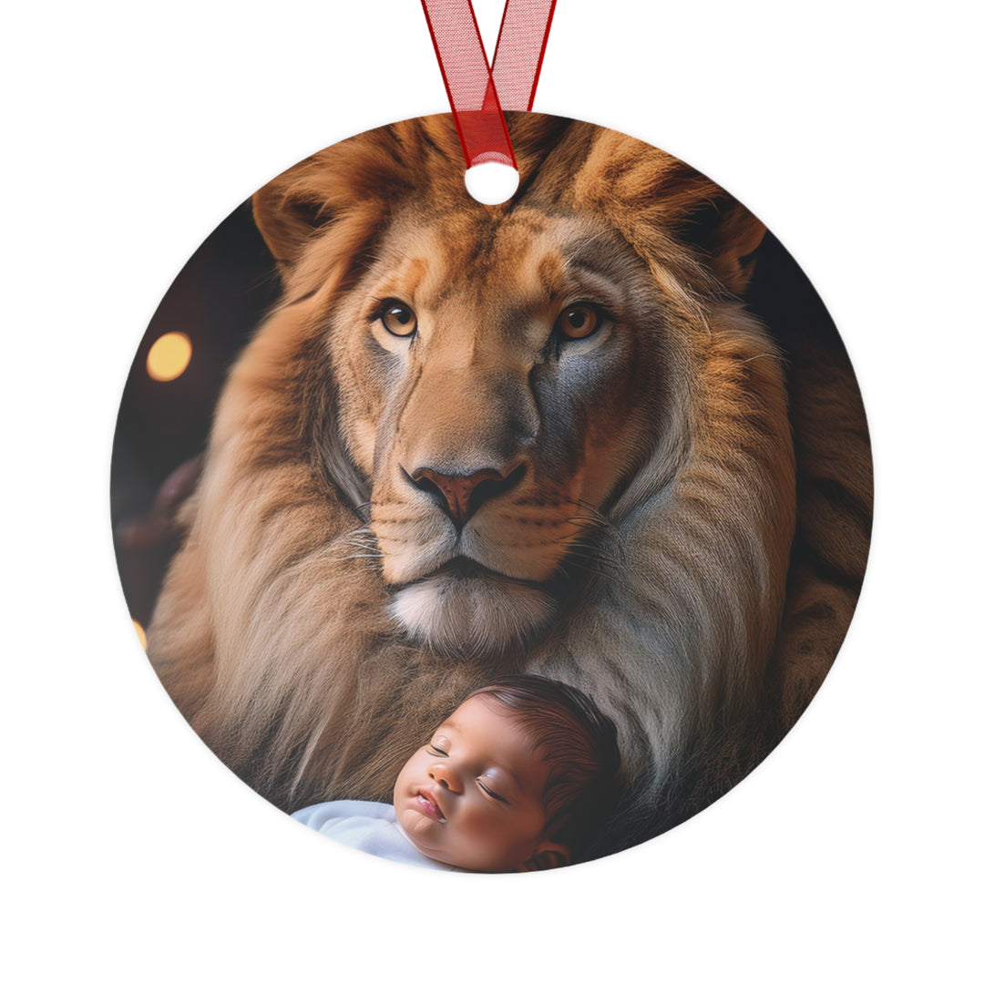 Metal Ornament - Lion holding a baby Christmas Ornament