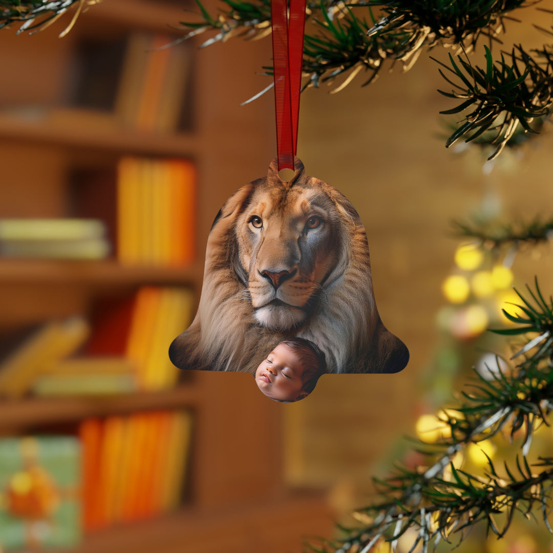 Metal Ornament - Lion holding a baby Christmas Ornament