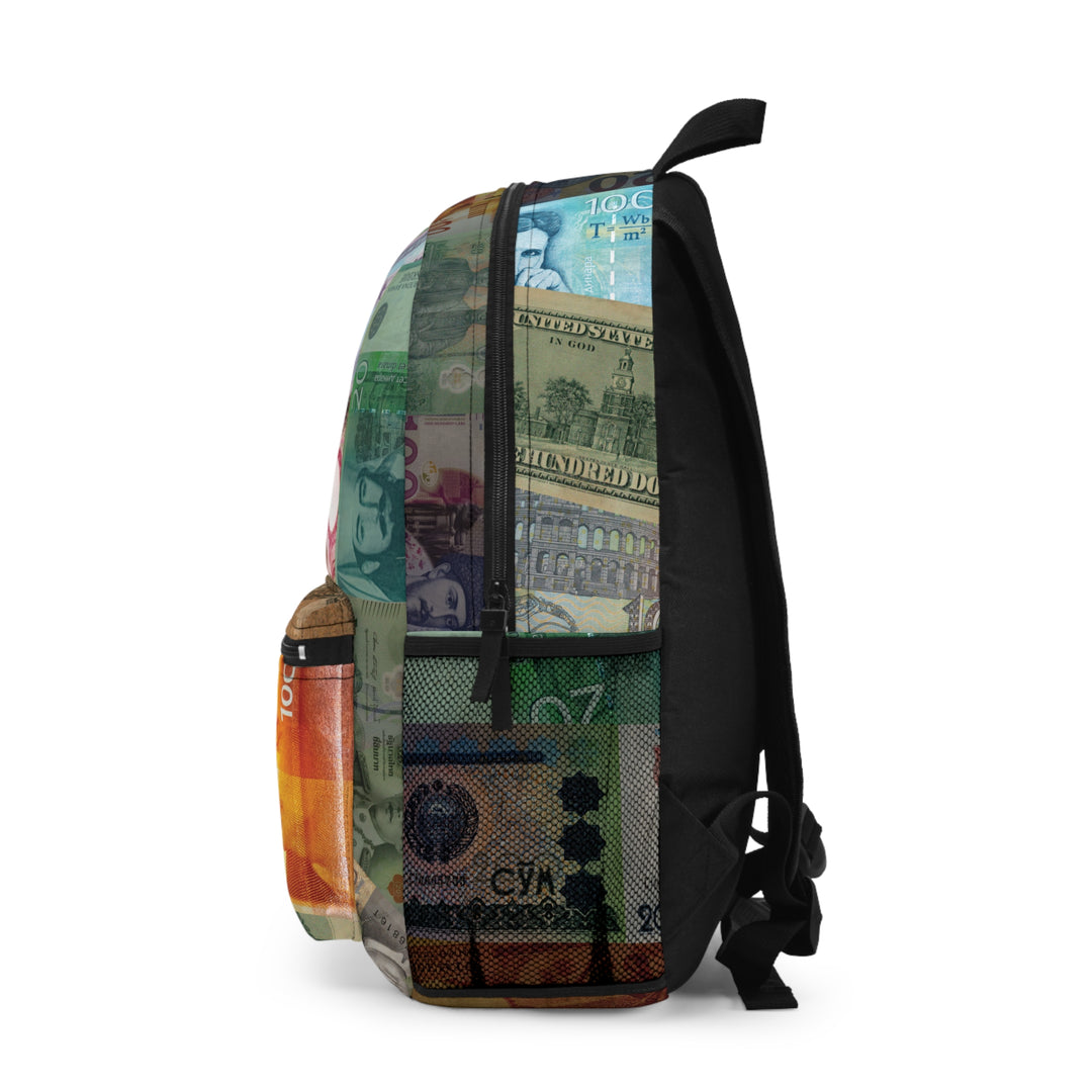 Backpack with World Currencies Design