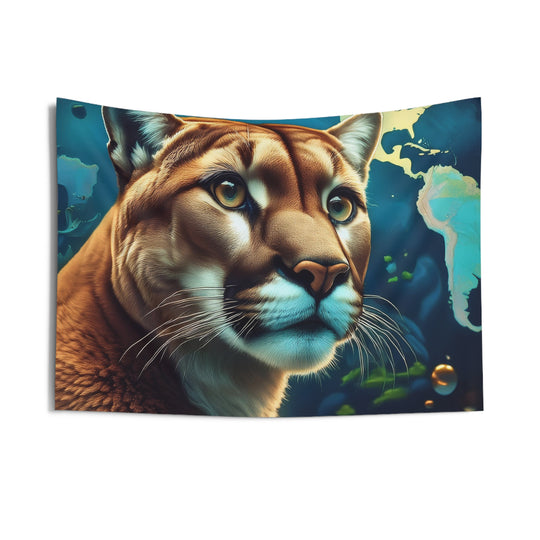 Tapestry - Mountain Lion World Map Underwater Design