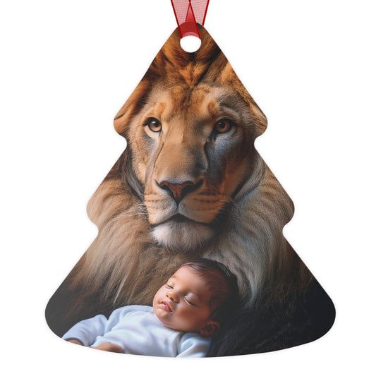 Metal Ornament - Lion holding a baby Christmas Ornament