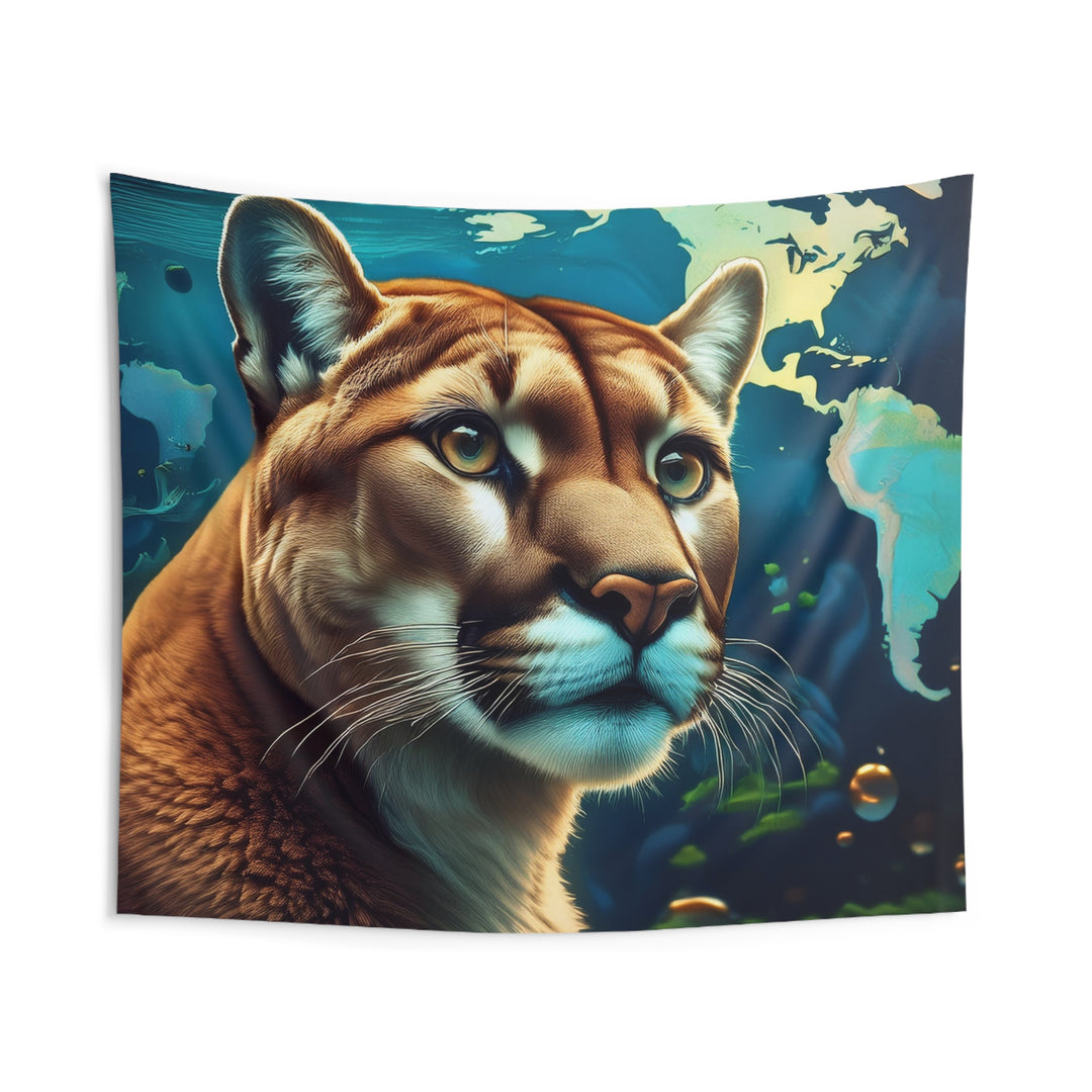 Tapestry - Mountain Lion World Map Underwater Design