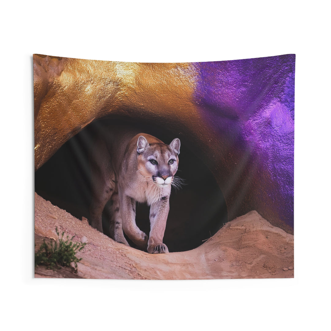 Tapestry Mountain Lion Cave Purple Gold