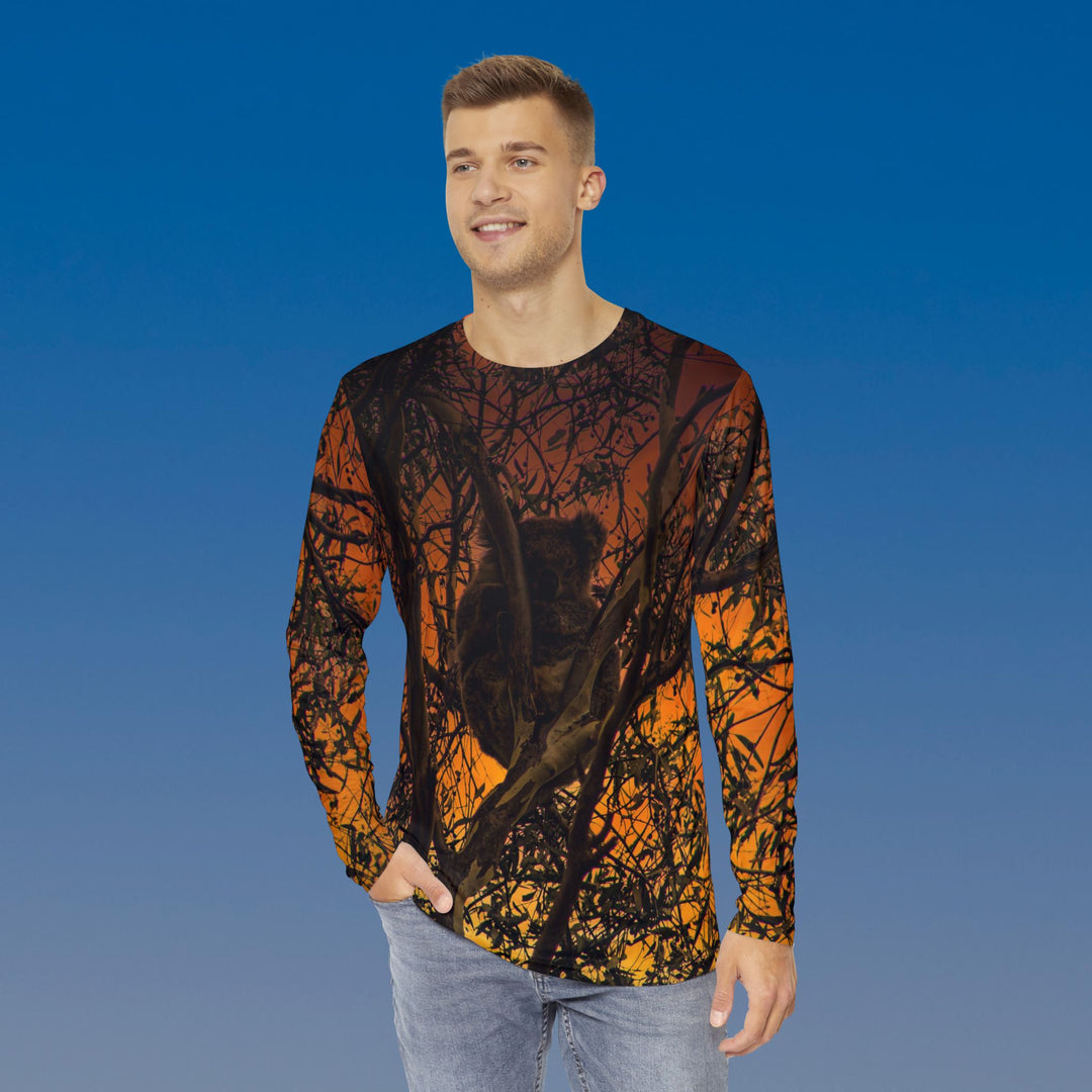 Men's Long Sleeve Shirt (AOP)- Koala Bear at sunset