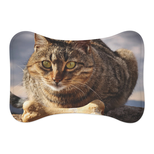 Pet Feeding Mats - Cat sitting over a dog bone design