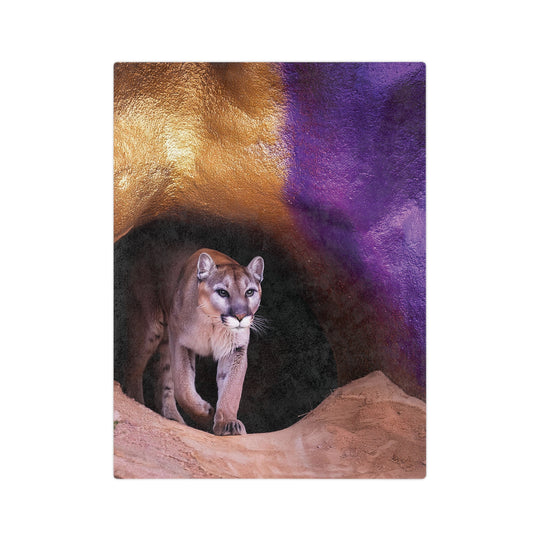 Velveteen Microfiber Blanket - Mountain Lion Cave Purple Gold Design