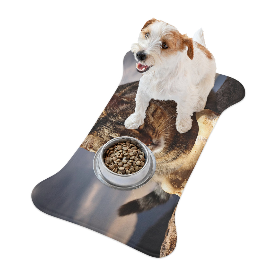 Pet Feeding Mats - Cat sitting over a dog bone design