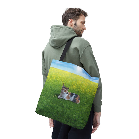 Cat Lying on Fresh Grass Tote Bag