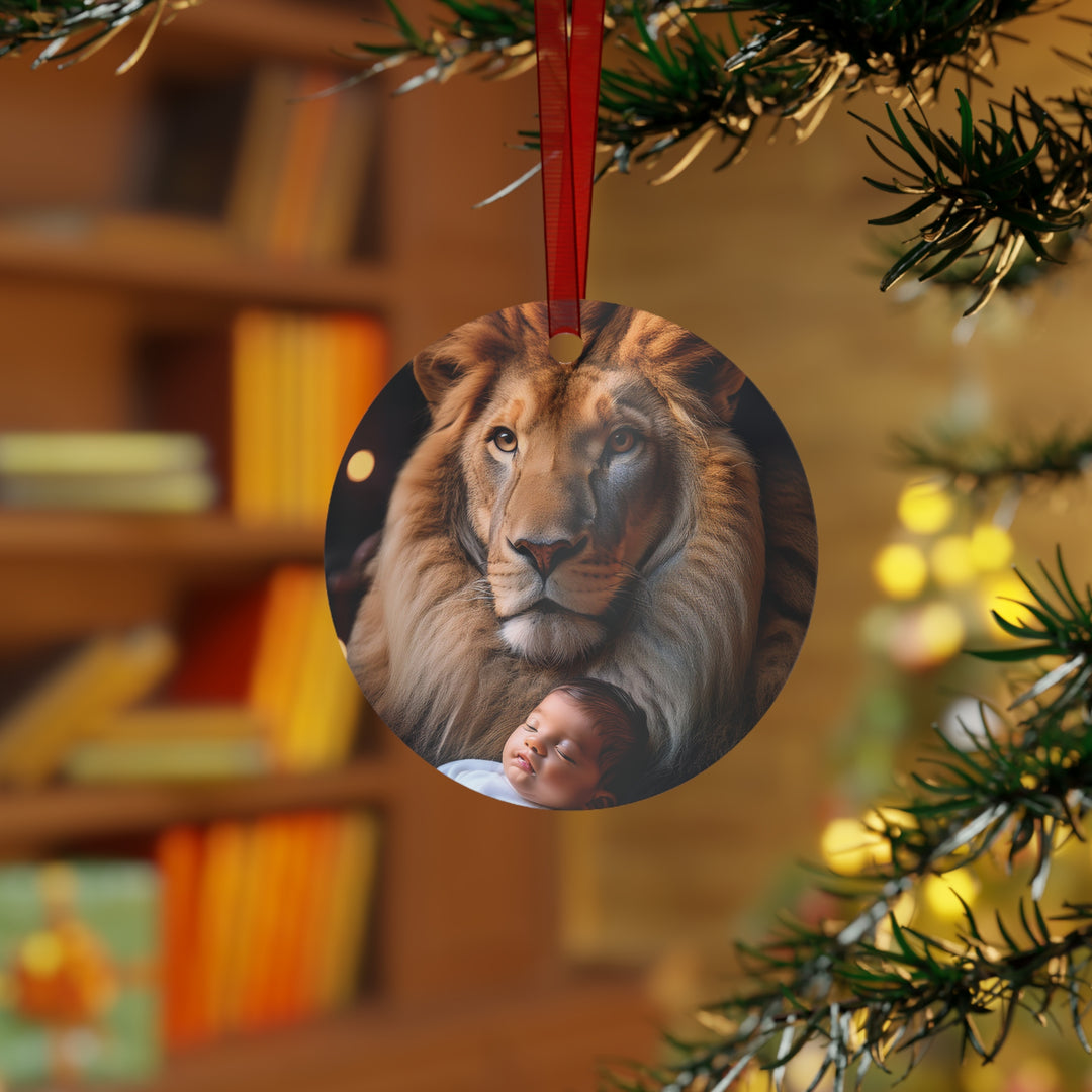 Metal Ornament - Lion holding a baby Christmas Ornament