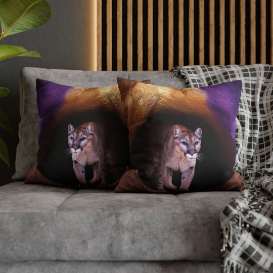 Pillowcase: Mountain Lion in Purple and Gold Cave Design