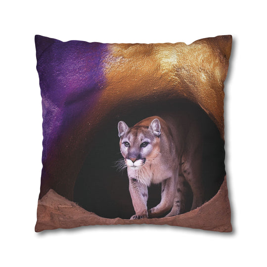 Pillowcase: Mountain Lion in Purple and Gold Cave Design