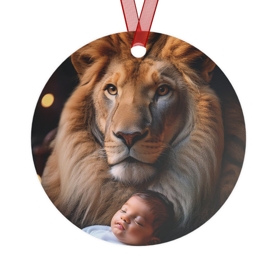 Metal Ornament - Lion holding a baby Christmas Ornament