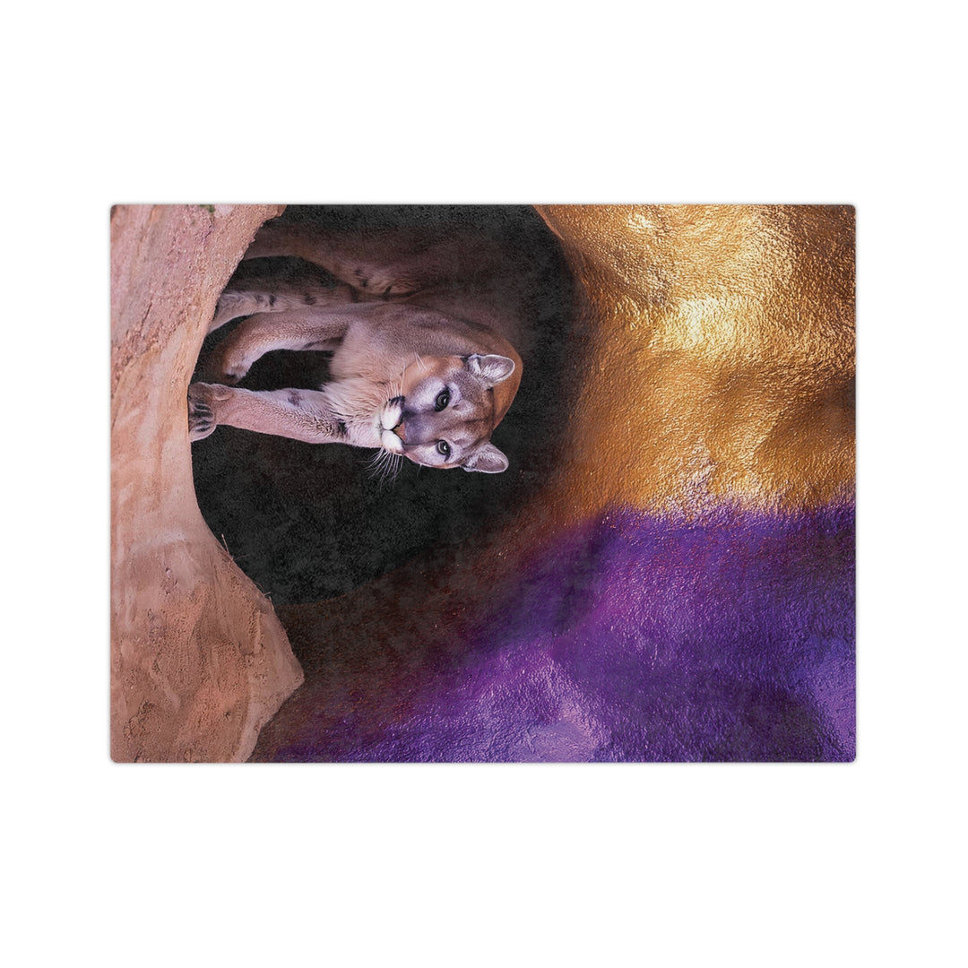 Velveteen Microfiber Blanket - Mountain Lion Cave Purple Gold Design