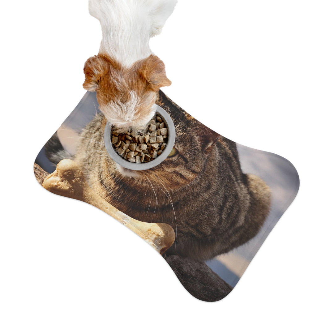 Pet Feeding Mats - Cat sitting over a dog bone design