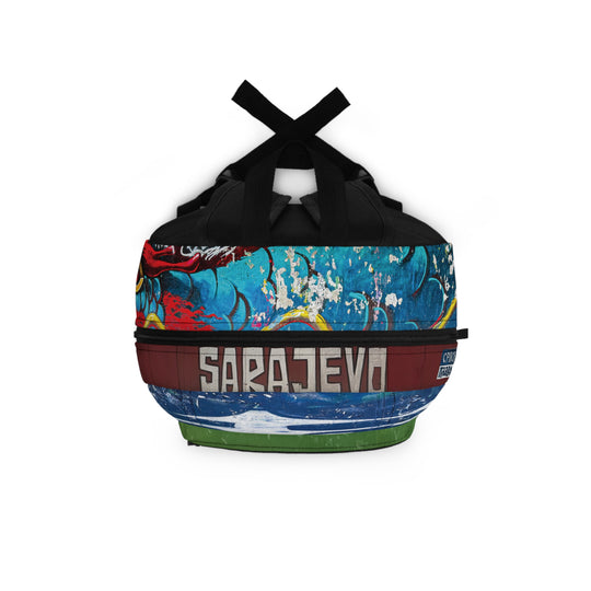Urban Graffiti Art Backpack – Sarajevo Street Art Collage Travel Bag