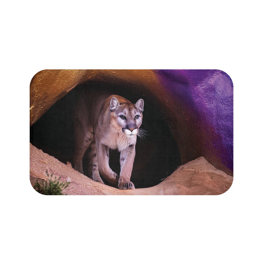 Bath Mat - Mountain Lion in Purple and Gold Cave Design