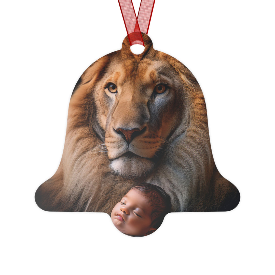 Metal Ornament - Lion holding a baby Christmas Ornament