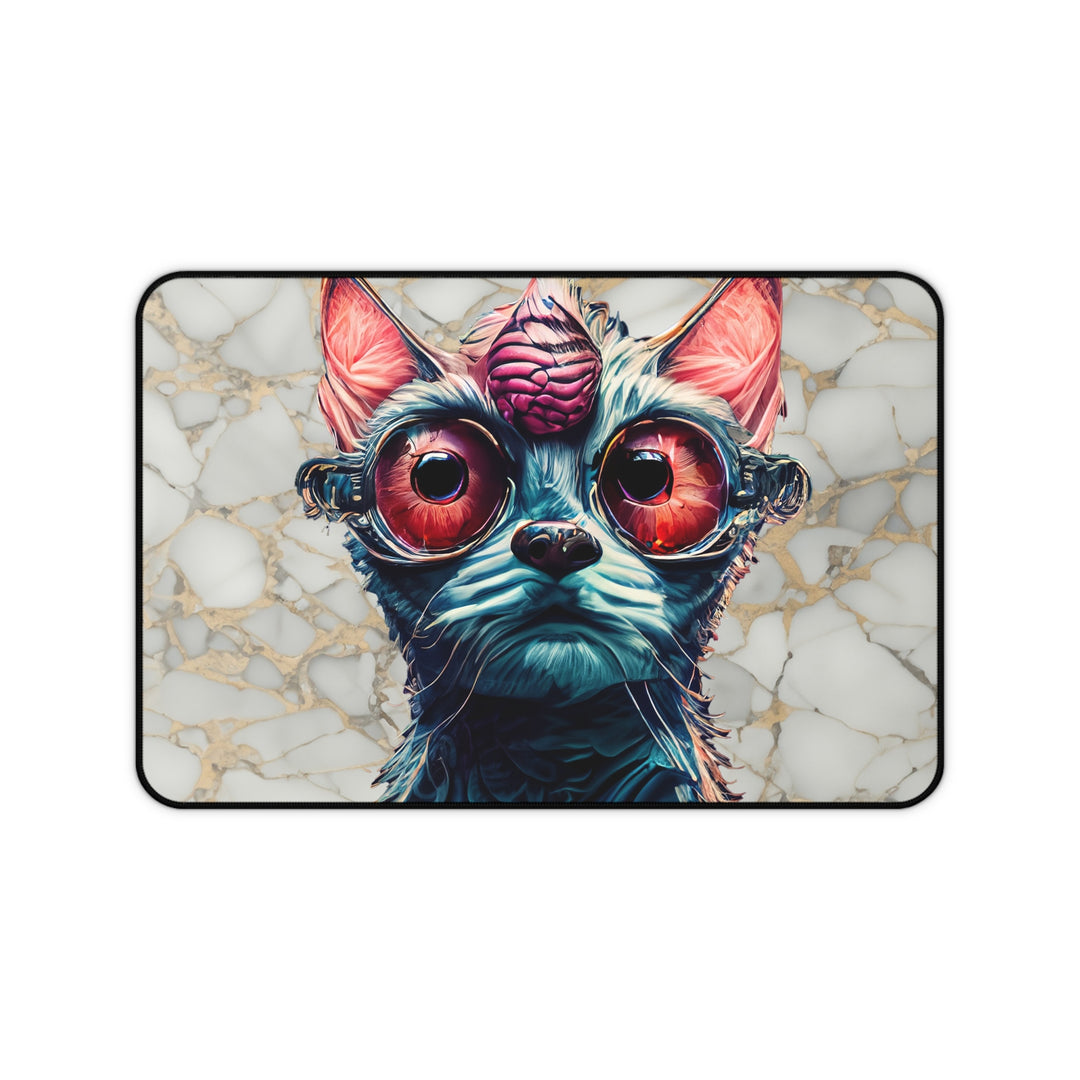 Desk Mat - Crazy Cat with Goggles and Outside Brain Design