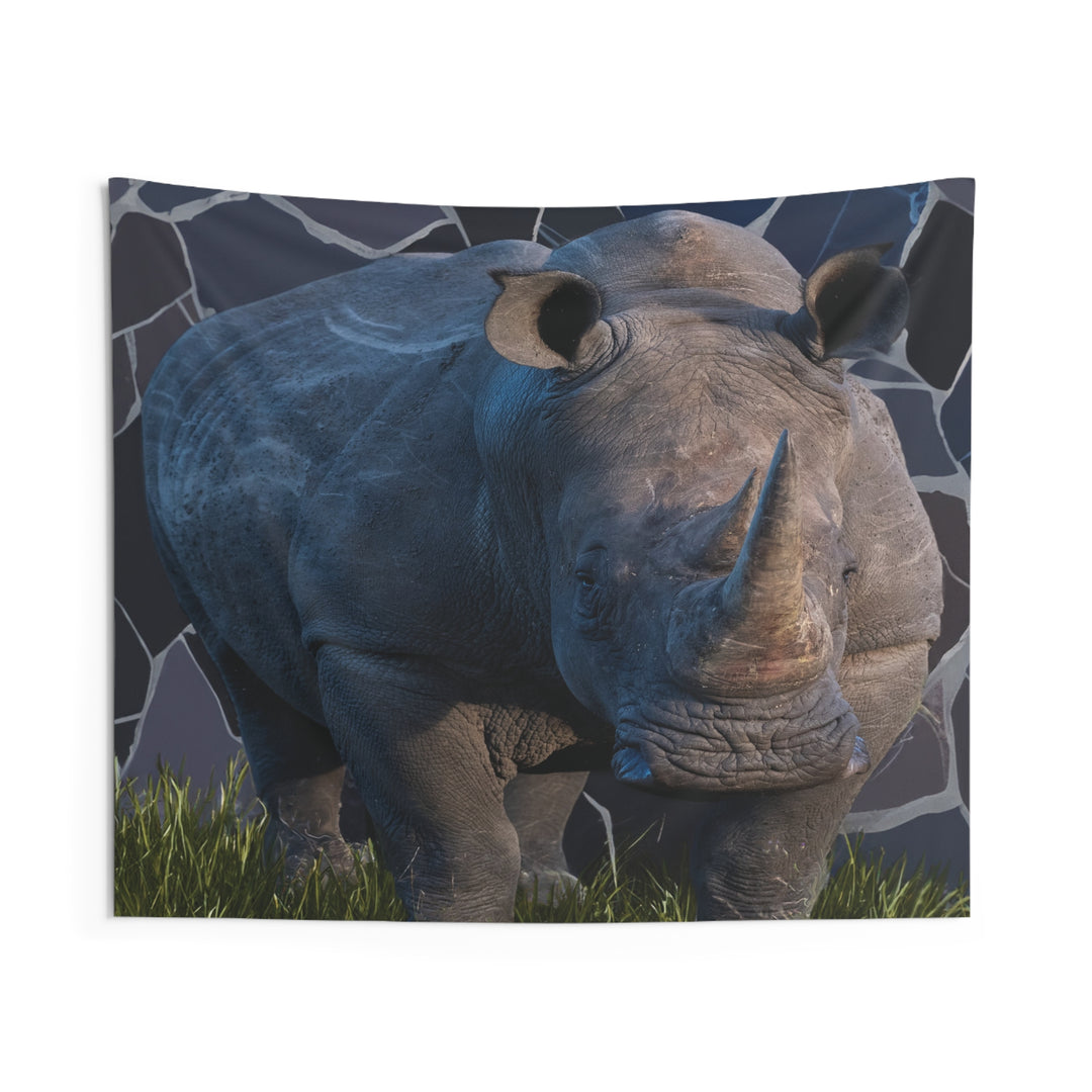 Rhino Indoor Wall Tapestries - Marbled Background Tapestry, Wildlife Decor,