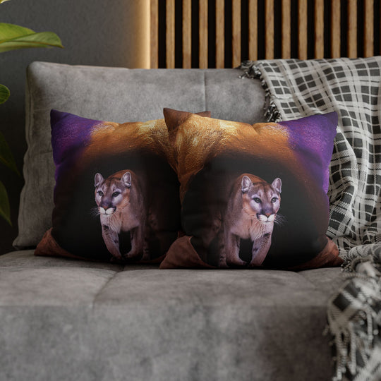 Pillowcase: Mountain Lion in Purple and Gold Cave Design