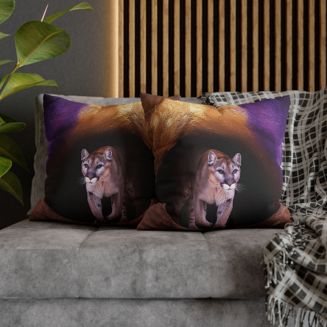 Pillowcase: Mountain Lion in Purple and Gold Cave Design